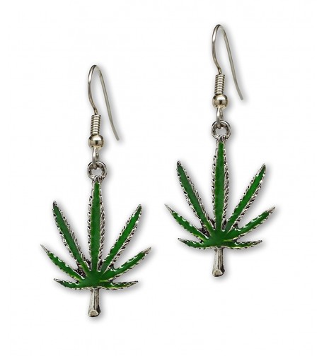 Marijuana Dangle Earrings Enamel Pewter