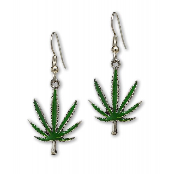Marijuana Dangle Earrings Enamel Pewter