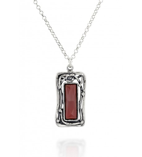 Rectangular Carnelian Gemstone Sterling Necklace