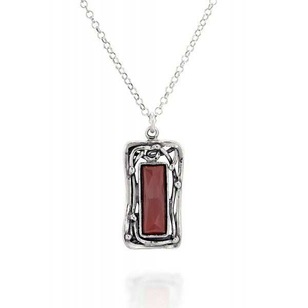 Rectangular Carnelian Gemstone Sterling Necklace