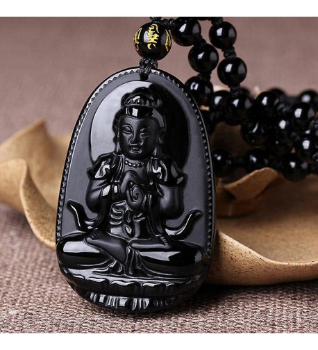 Natural Obsidian Akasagarbha Avalokite%C5%9Bvara necklace