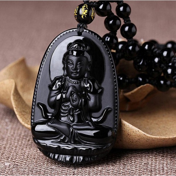 Natural Obsidian Akasagarbha Avalokite%C5%9Bvara necklace