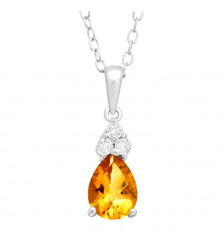 Natural Citrine Pendant Necklace Sterling