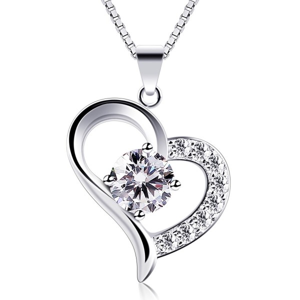 Necklace Womens 925 Sterling Silver Heart Pendant Cubic Zirconia ...