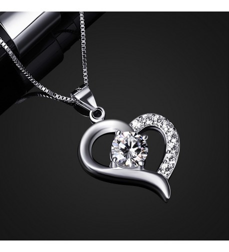 Necklace Womens 925 Sterling Silver Heart Pendant Cubic Zirconia ...
