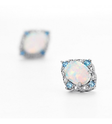 Opal Stud Earrings Vintage Cubic Zirconia October Birthstone Gemstone ...