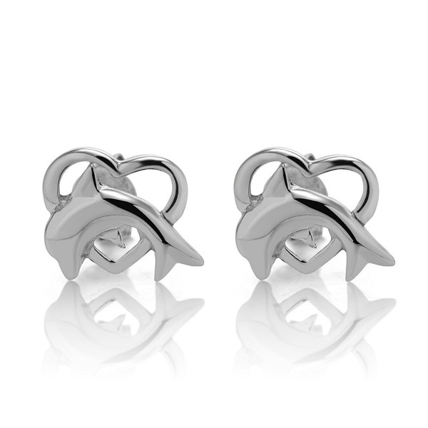 Sterling Silver Dolphin Heart Earrings