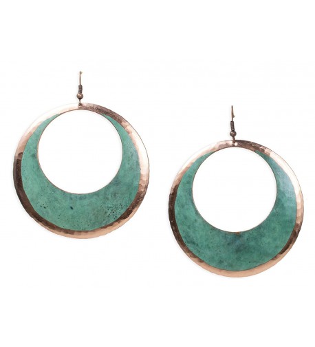 Copper Earrings Circular Green Patina