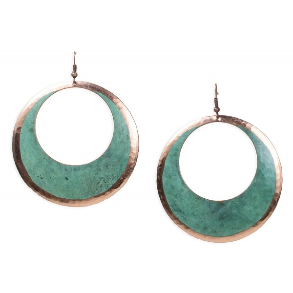 Copper Earrings Circular Green Patina