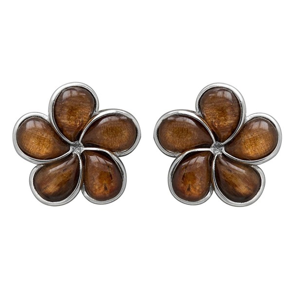 Sterling Silver Wood Plumeria Earrings