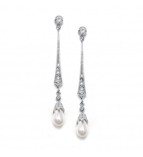 Slender Cubic Zirconia Vintage Dangle Earrings with Freshwater Pearl ...