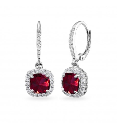 Sterling Created Cushion Cut Leverback Earrings