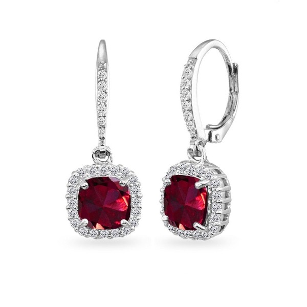 Sterling Created Cushion Cut Leverback Earrings