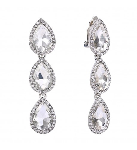 EleQueen Silver tone Austrian Teardrop Earrings