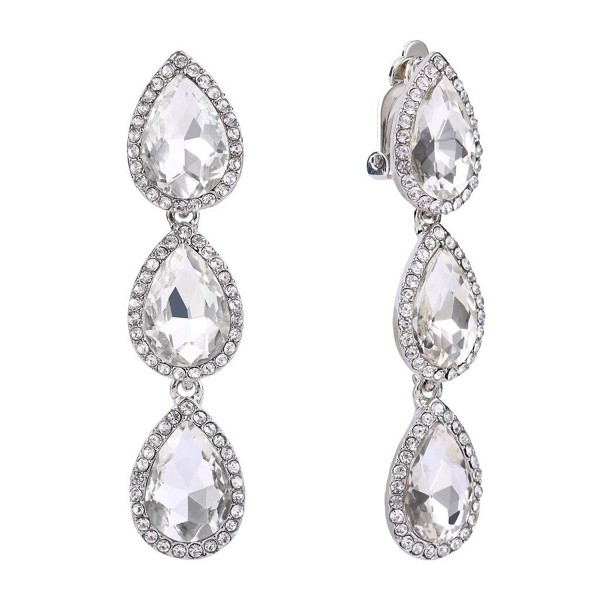 EleQueen Silver tone Austrian Teardrop Earrings