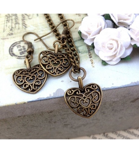 Vintage Necklace Earrings Bronze Filigree