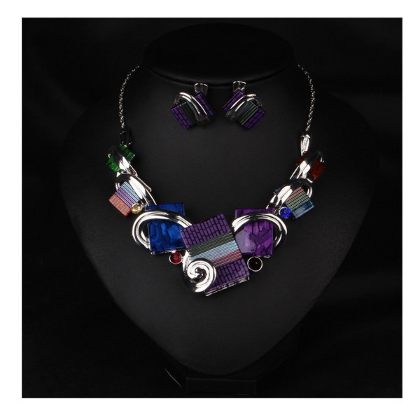 Hamer Multi color Statement Necklace Earrings