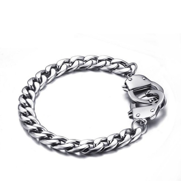 HOUSWEETY Stainless Figaro Handcuff Bracelet