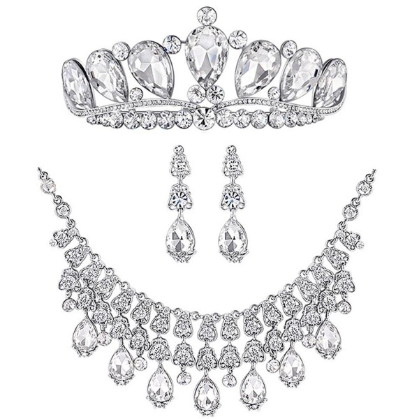 Bella Vogue Rhinestone Earrings Necklace Crown NO 284