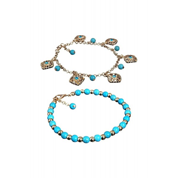 SODIAL Rhinestone Flower Turquoise Anklet