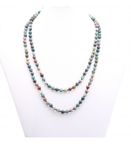 6mm India Agate Beads Necklace Women Handmade Long Necklace Stone Beads ...