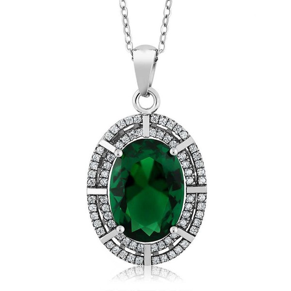 Sterling Simulated Emerald Pendant Necklace