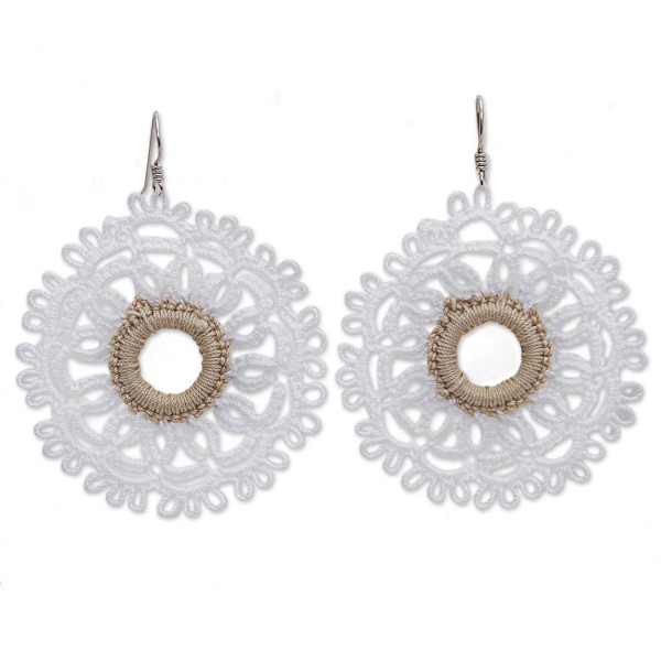 NOVICA Crochet Cotton Earrings Sterling