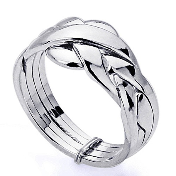 Sterling Silver 4 pcs Band Puzzle Ring 11mm ( Size 5 to 15) CZ12DGI0S4H