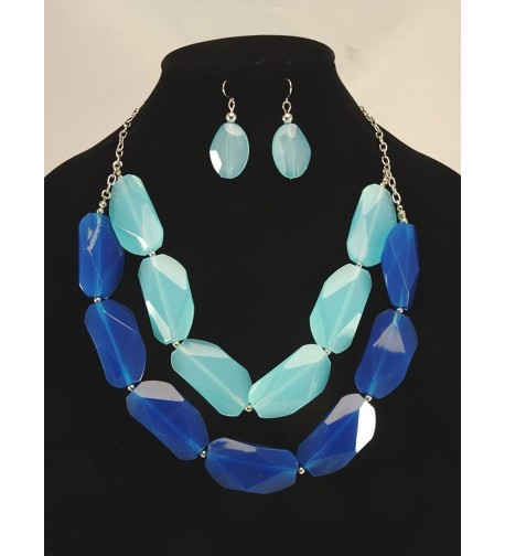 Blue Bead Statement Necklace Earring