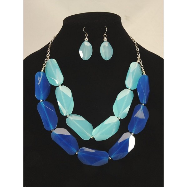 Blue Bead Statement Necklace Earring