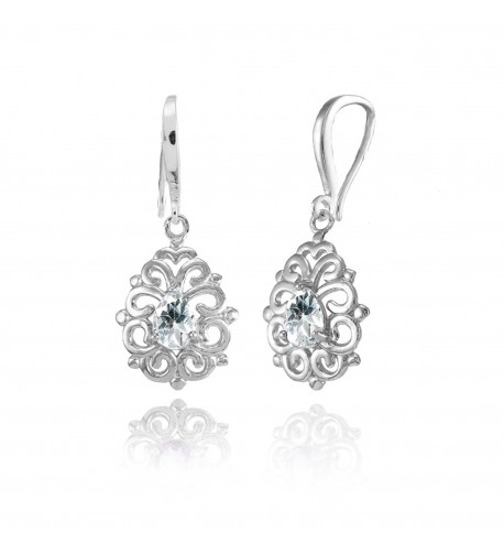 Sterling Aquamarine Teardrop Filigree Earrings