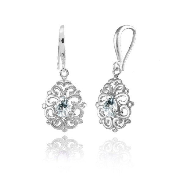 Sterling Aquamarine Teardrop Filigree Earrings