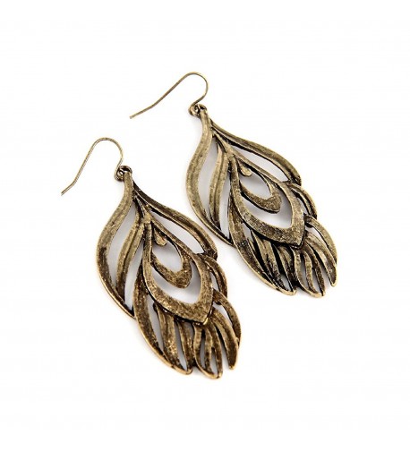 Antiqued Gold Feather Outline Earrings