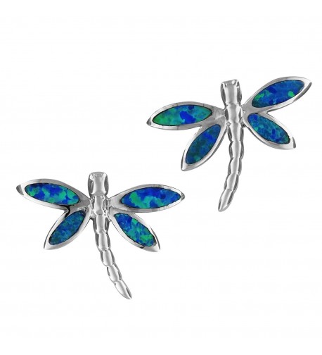 Sterling Silver Synthetic Dragonfly Earrings