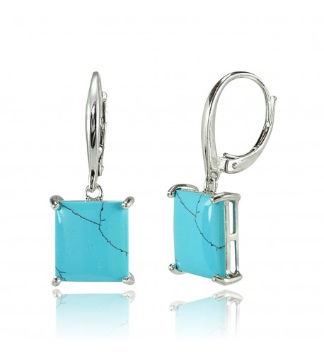 Sterling Simulated Turquoise Leverback Earrings