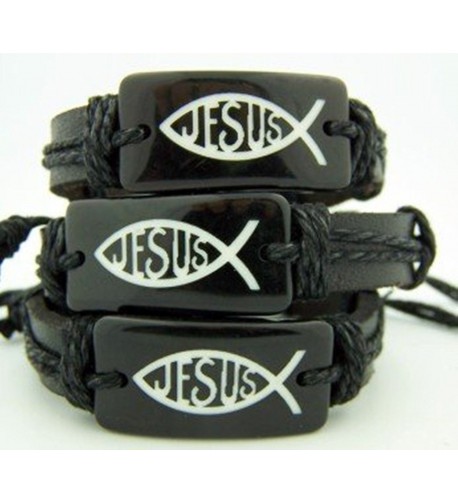 Acrylic Ichthus Adjustable Leather Bracelet