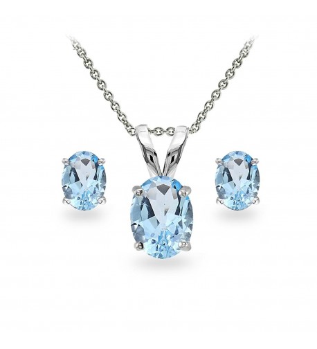 Sterling Oval cut Solitaire Necklace Earrings