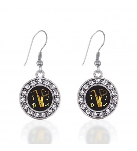 Saxophone Circle Earrings Crystal Rhinestones