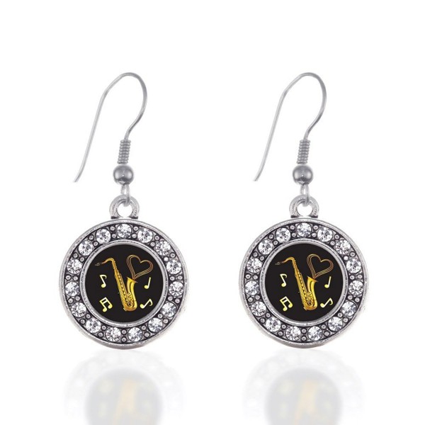 Saxophone Circle Earrings Crystal Rhinestones