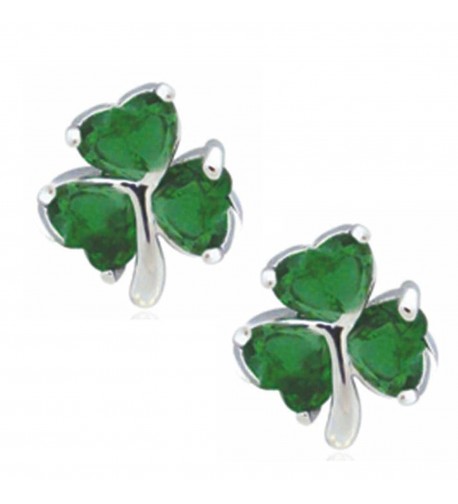 Silver Shamrock Earrings Emerald Zirconia