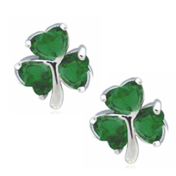 Silver Shamrock Earrings Emerald Zirconia