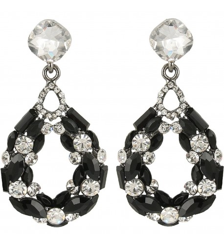 BriLove Bohemian Crystal Earrings Black Silver Tone