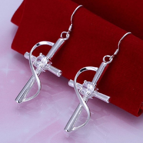 silver plated earings cross zircon