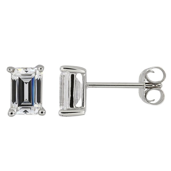 Sterling Approximate Emerald Cut Zirconia Earrings