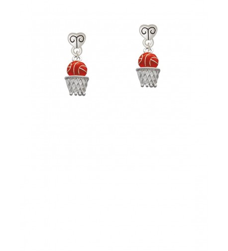 Silvertone Orange Basketball Dangle Earrings