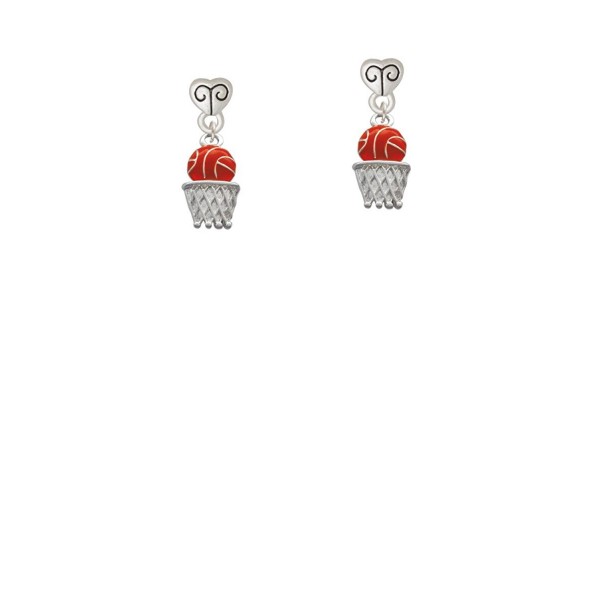 Silvertone Orange Basketball Dangle Earrings