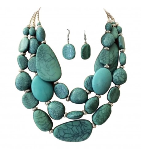 Statement Turquoise Stone simulated Necklace Earrings