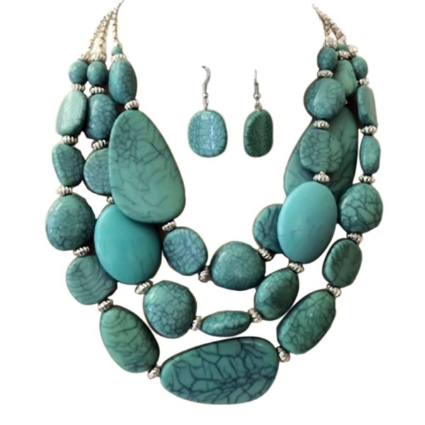 Statement Turquoise Stone simulated Necklace Earrings