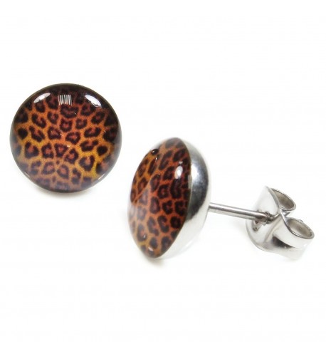 Stainless Steel Round Leopard Earrings