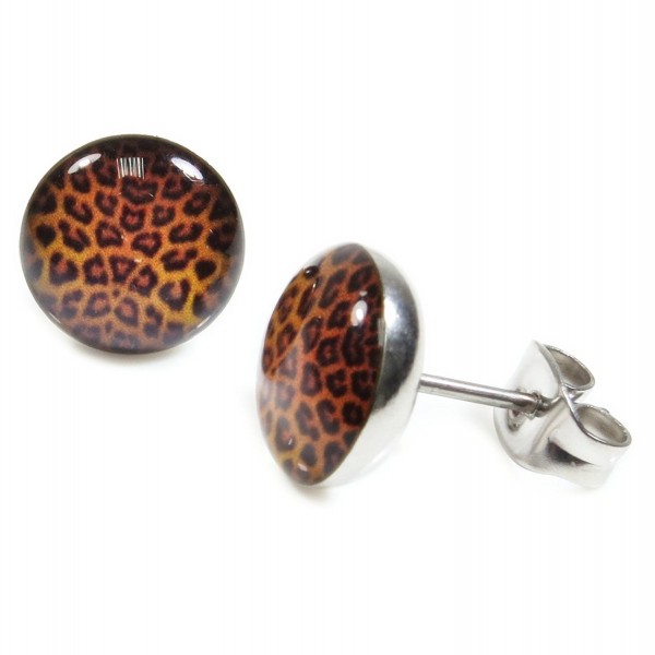 Stainless Steel Round Leopard Earrings